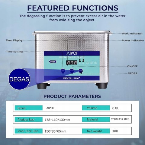 Ultradźwiękowy odkurzacz 0,8 l, profesjonalny myjka ultradźwiękowa aipoi