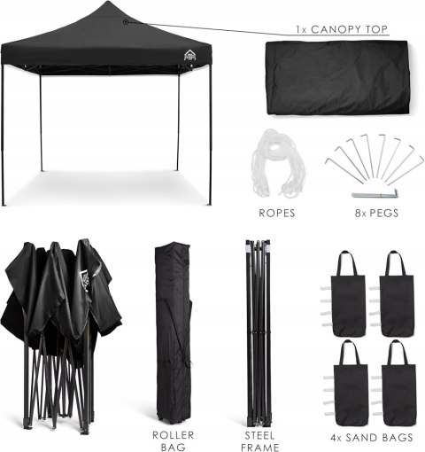Namiot pawilon wodoodporny All Seasons Gazebos 3x3m czarny