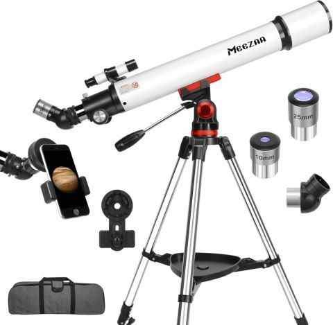 Teleskop Astronomiczny MEEZAA 70700 70mm 700mm 210x Azymutalny Barlow Biały
