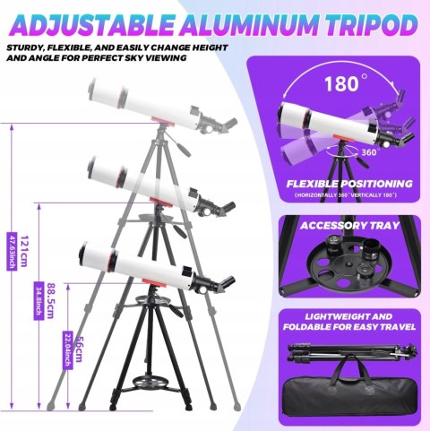 Teleskop astronomiczny Coolifepro 90/600mm bogato wyposażony