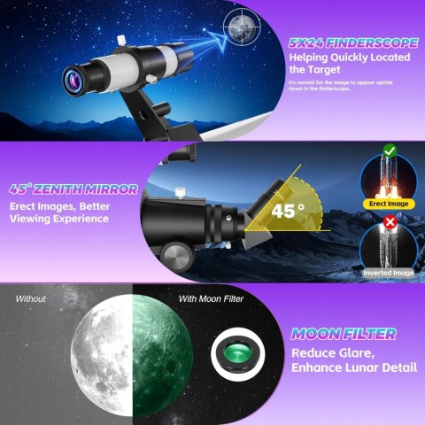 Teleskop astronomiczny Coolifepro 90/600mm bogato wyposażony