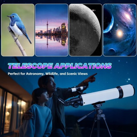 Teleskop astronomiczny Coolifepro 90/600mm bogato wyposażony