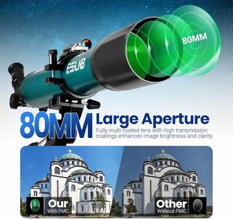 Teleskop refraktor ESSLNB 80/700 mm AZ statyw Barlow obserwacje nieba