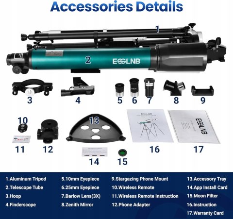 Teleskop refraktor ESSLNB 80/700 mm AZ statyw Barlow obserwacje nieba