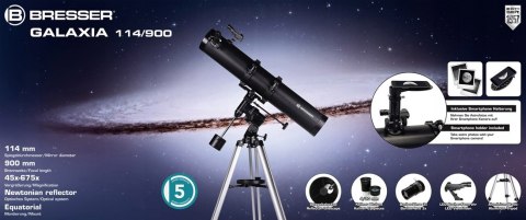 Teleskop zwierciadlany BRESSER Galaxia 114/900 EQ z filtrem słonecznym