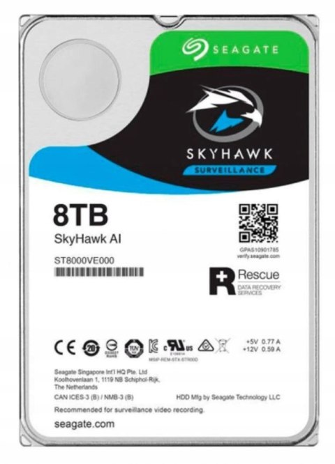 Dysk HDD do systemów wiedeo Seagate SkyHawk AI 8TB ST8000VE000
