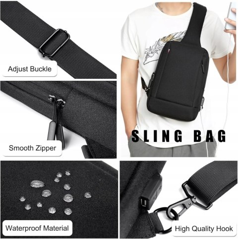 FANDARE Plecak na ramię sling bag granatowy 31 cm miejski kompaktowy USB