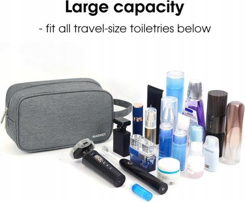 Kosmetyczka Narwey organizer podróżny szara 25x13x15 cm POJEMNA