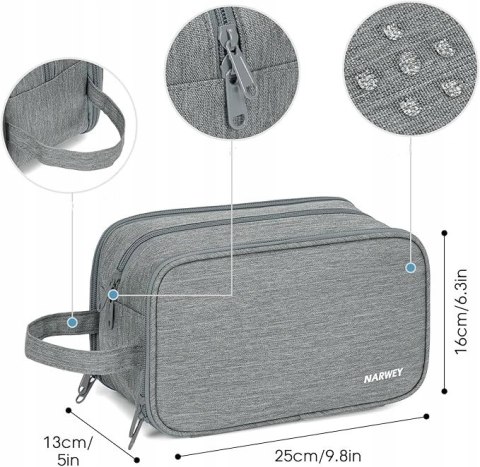 Kosmetyczka Narwey organizer podróżny szara 25x13x15 cm POJEMNA