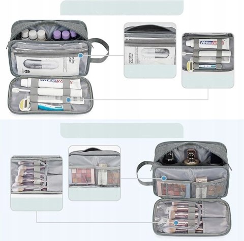 Kosmetyczka Narwey organizer podróżny szara 25x13x15 cm POJEMNA