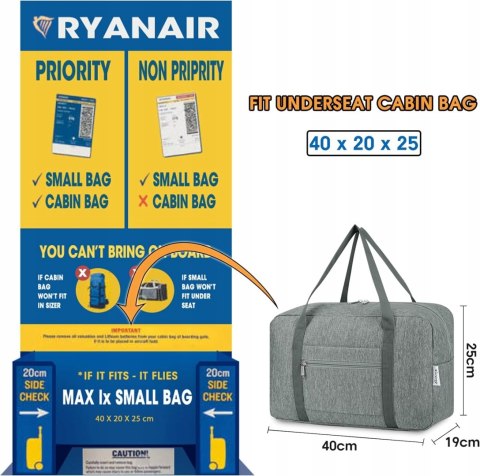 TORBA PODRÓŻNA KABINOWA BAGAŻ PODRĘCZNY RYANAIR 40 x 20 x 25 20L Narwey