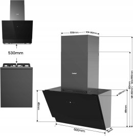 Okap ścienny COMFEE' ANGJ72B 60 cm, 650 m³/h, ze szkła hartowanego