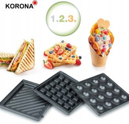 Korona 47020 opiekacz do kanapek 3 w 1 | 3 wymienne zestawy płyt