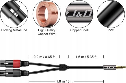 J&D Kabel rozdzielający 3,5 mm 1/8 cala do podwójnego XLR Y
