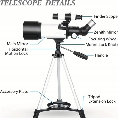 Misilmp 40070 Teleskop Refraktor 70/400 Barlow + Adapter Smartfon + Torba