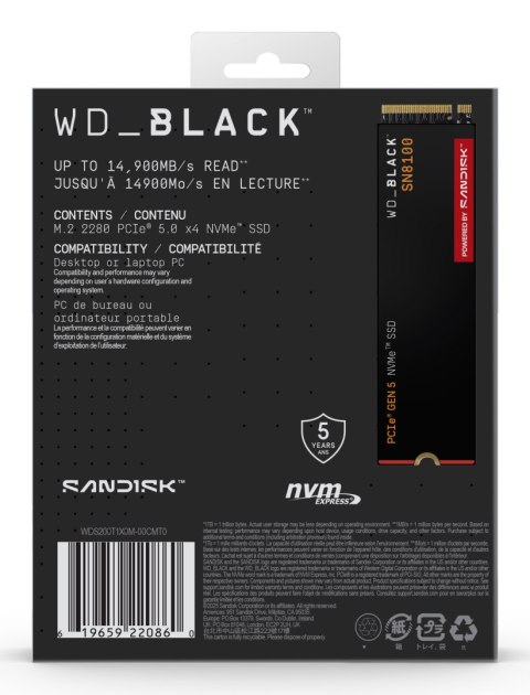 Dysk wewnętrzny SSD WD Black SN8100 2 TB M.2 PCIe 14900MB/s