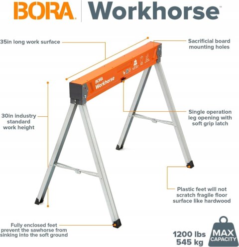 BORA Workhorse XT Saw Horses 2 Pack Składana para ciężkich koni piłowych