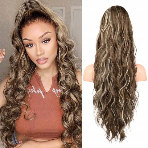 FLUFYMOOZ Przedłużenie kucyka koński ogon 46 cm klip ciemny popielaty blond