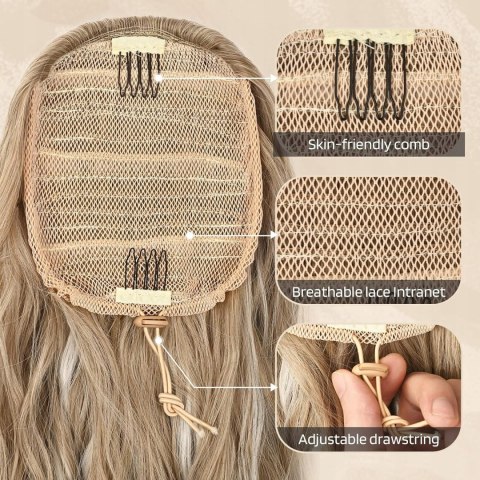 FLUFYMOOZ Przedłużenie kucyka koński ogon 46 cm klip ciemny popielaty blond