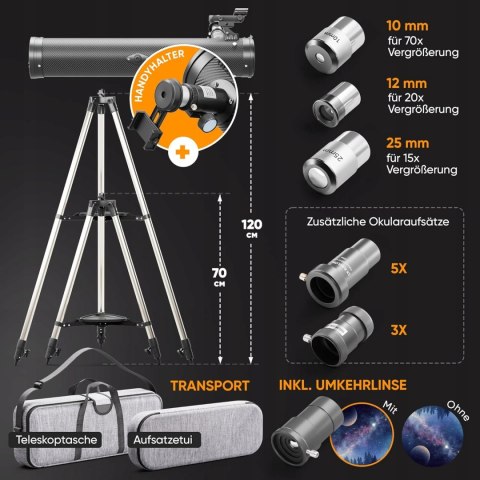 Adler Focus 76700 Teleskop Newton 76/700 Barlow + Adapter Smartfon 2024