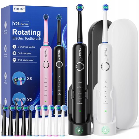 YTEATH PRO 2x szczoteczki elektryczne obrotowe soniczna, 5 trybów