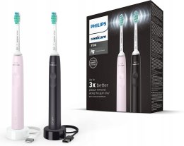 2x Philips Sonicare 3100 szczoteczka soniczna C1 czarna i różowa HX3675/15
