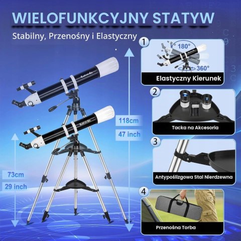 Gaterda 90900 Teleskop Refraktor 90/900 Barlow 3x + Adapter Smartfon