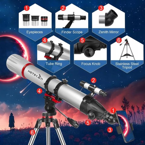 Teleskop Astronomiczny UncleHu 90900 900mm 240x Azymutalny Barlowa