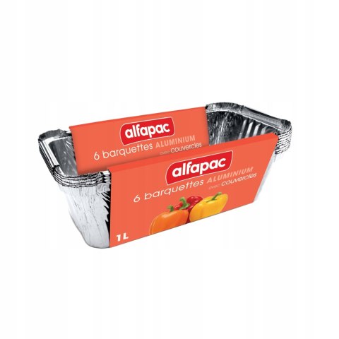 ALFAAC - 6 ALUMINIOWYCH MISEK O GŁĘBOKOŚCI 1 LITRA Z POKRYWKAMI