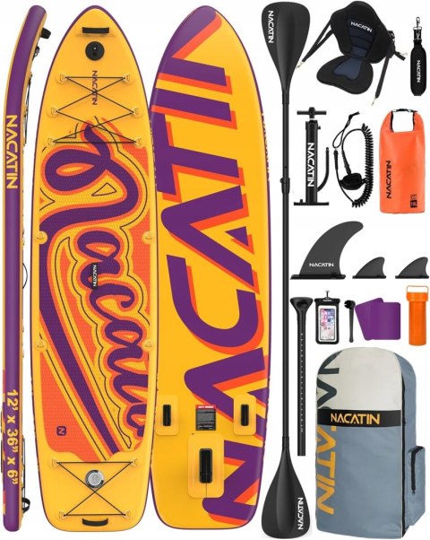 Dmuchana deska/kajak NACATIN SUP 366 × 91 × 15 cm 300 kg 2w1 z siedziskiem