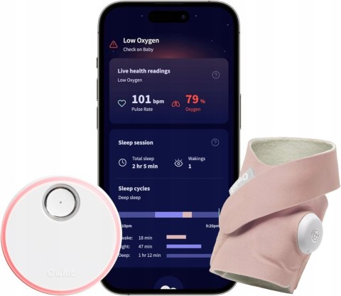 Smart monitor oddechu i snu Owlet Dream Sock Różowy Niania elektroniczna