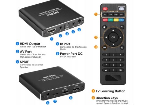 MYPIN Odtwarzacz multimedialny 4K - Mini HD Media Player