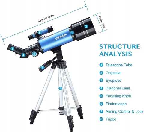 AOMEKIE 70400 Teleskop 70/400 Kellner + Filtr + Adapter Smartfon