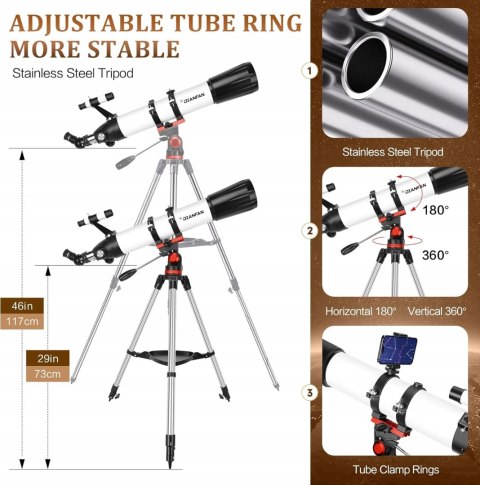 Gaterda 90900 Teleskop Refraktor 90/900 Barlow 3x + Adapter Smartfon