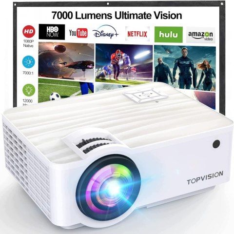 HOPVISION T6 Projektor, Mini Projektor Natywny 1080p 4K, 9500LM HDMI/USB/AV