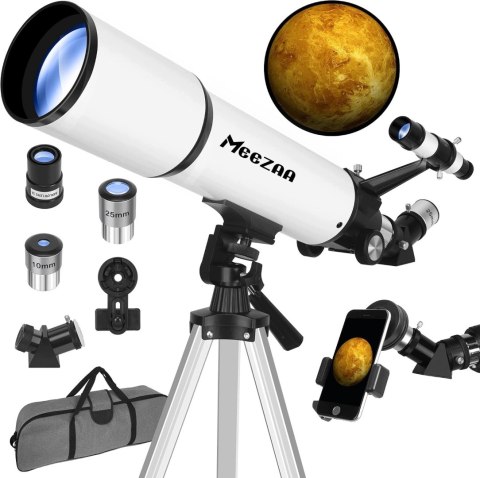 MEEZAA 80600 Teleskop Refraktor 80/600 FMC Barlow 3x + Adapter Smartfon