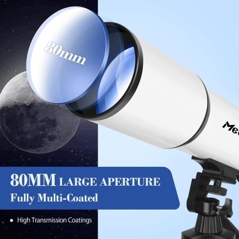 MEEZAA 80600 Teleskop Refraktor 80/600 FMC Barlow 3x + Adapter Smartfon