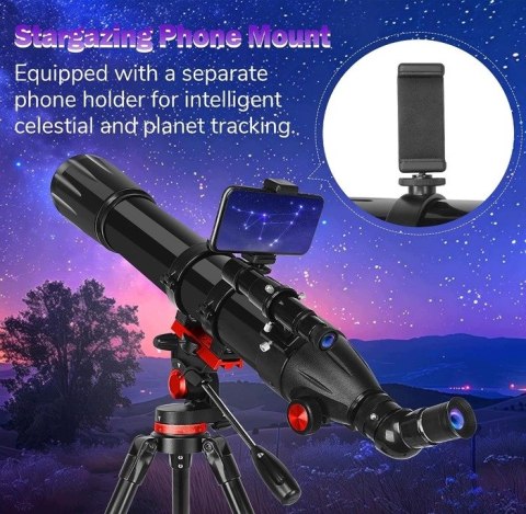 Teleskop Astronomiczny HETEKAN 90900 900mm 240x Azymutalny Barlowa