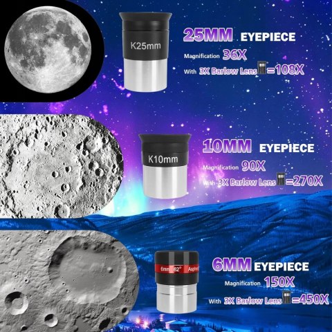 Teleskop Astronomiczny HETEKAN 90900 900mm 240x Azymutalny Barlowa