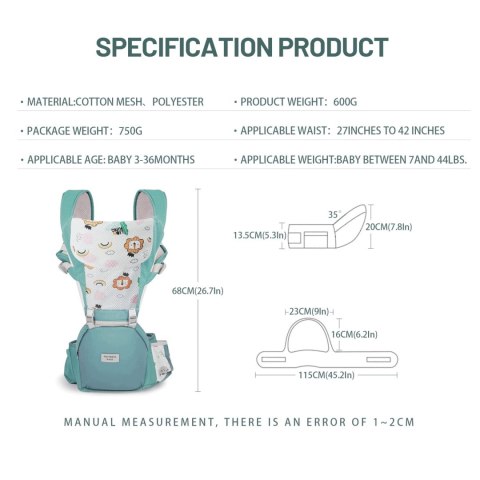 BABYTRAGE Nosidełko Dla Niemowląt Ergonomiczne Z Siedziskiem 0-36 Miesięcy