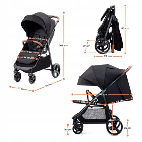 Wózek Spacerowy Kinderkraft Grande Plus do 22 kg Czarny Koła Piankowe