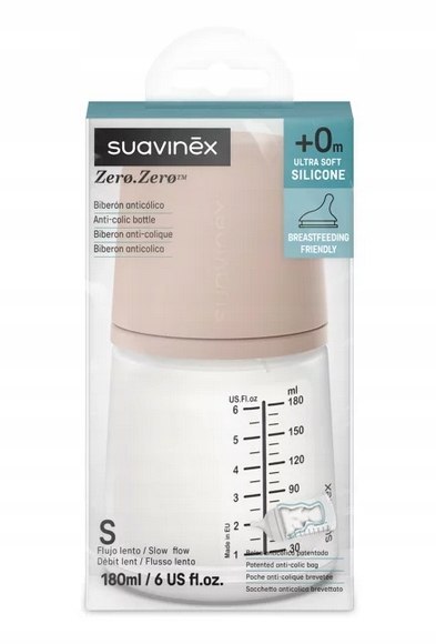 Suavinex Butelka antykolkowa Zero Zero 180 ml regulowany przepływ 0m+