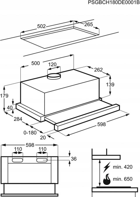 Okap kuchenny AEG DPB2621S SREBRNY 120W