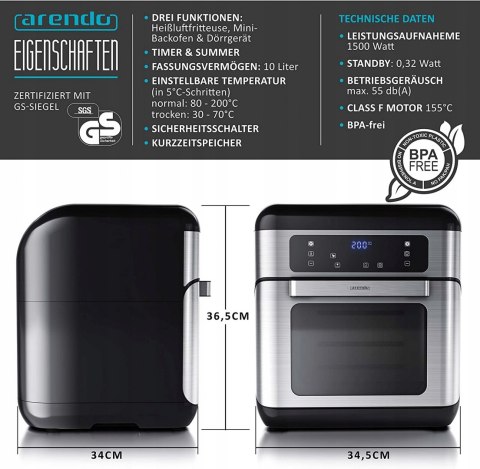 Mini piekarnik Arendo Forno 10l 1500W GW MEGA HIT!