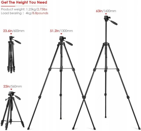 OKAZJA! STATYW DO APARATU TRIPOD AMZDEAL 160 CM