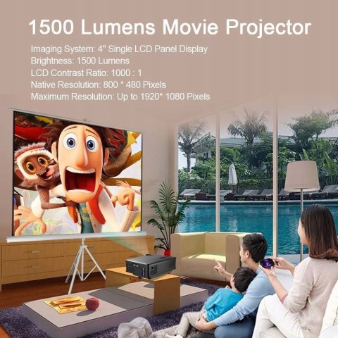 Projektor Huiheng 1500 lumen Kontrast 1000: 1 LUX!