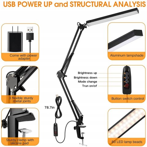 Lampka biurkowa LED Enoch NIVEOLI czarna USB LUX!