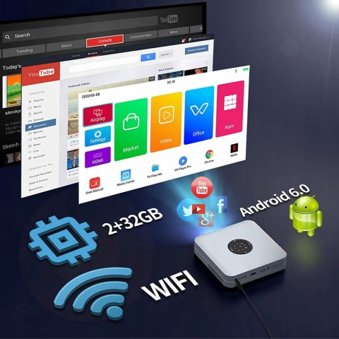 Projektor DLP YAUFEY K1 ANDROID 9.0 TV MIRACAST HD